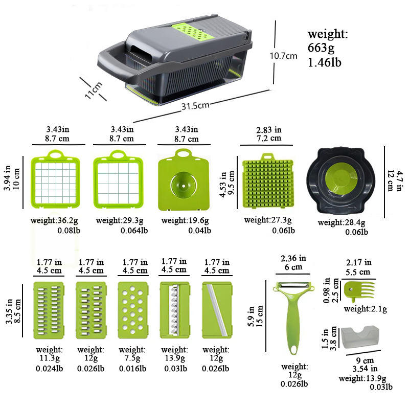 Factory Wholesale Kitchen Accessories 16 in 1 Food Cutter Veggie Onion Chopper Mandoline Slicer Multifunctional Vegetable Cutter