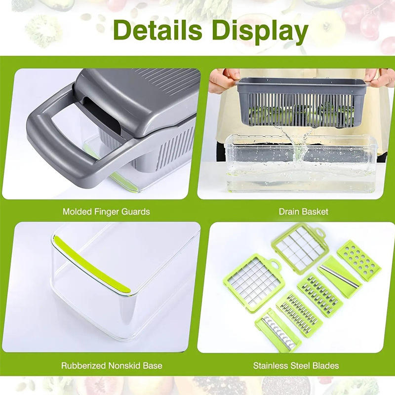 Factory Wholesale Kitchen Accessories 16 in 1 Food Cutter Veggie Onion Chopper Mandoline Slicer Multifunctional Vegetable Cutter